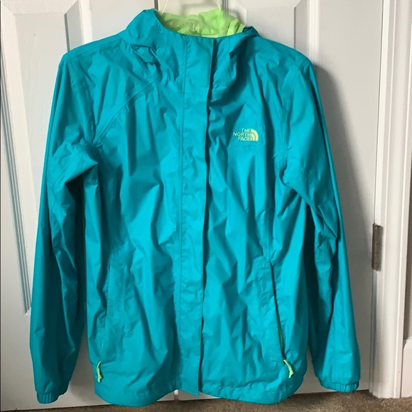 Cute North Face Turquoise & lime green rain jacket - Picture 1 of 4